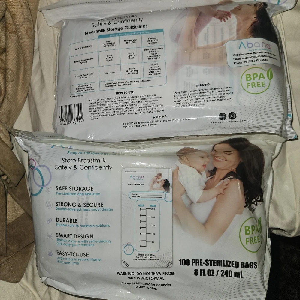 200 Bpa Free Abana Breastmilk storage bags New In packaging